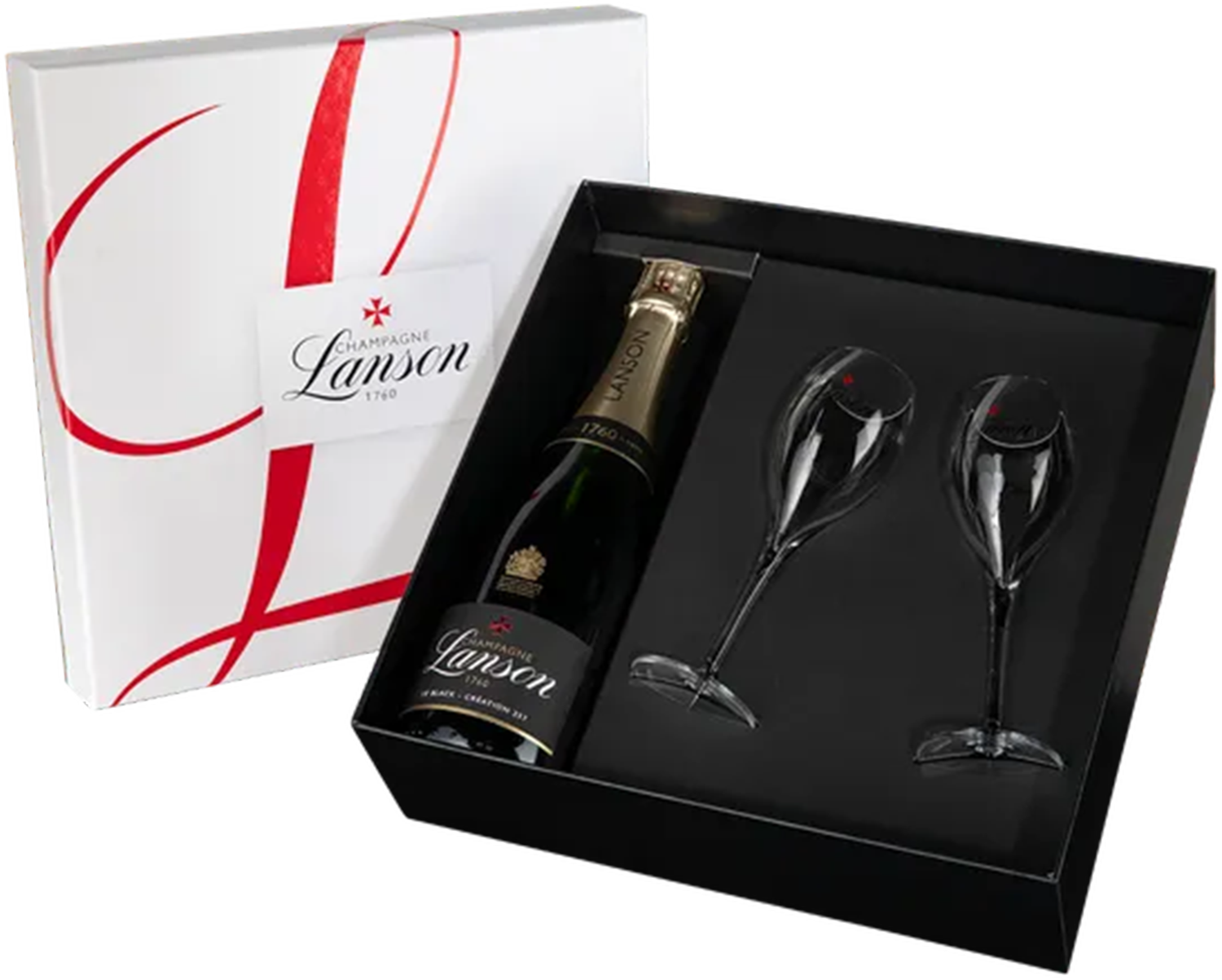 Лансон Ле Блэк Креасьон Брют Шампань AOC в подарочной упаковке с 2 бокалами 0.75 л